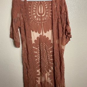 Womens Brown Lace Duster